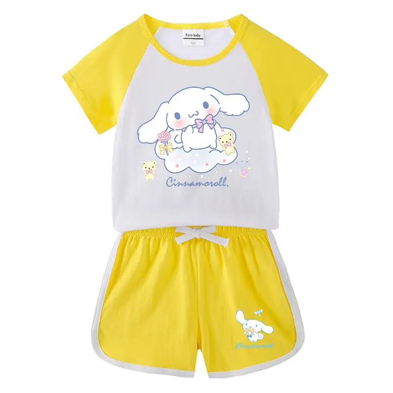 2023 Kids Summer T-Shirt Shorts Set Yellow White
