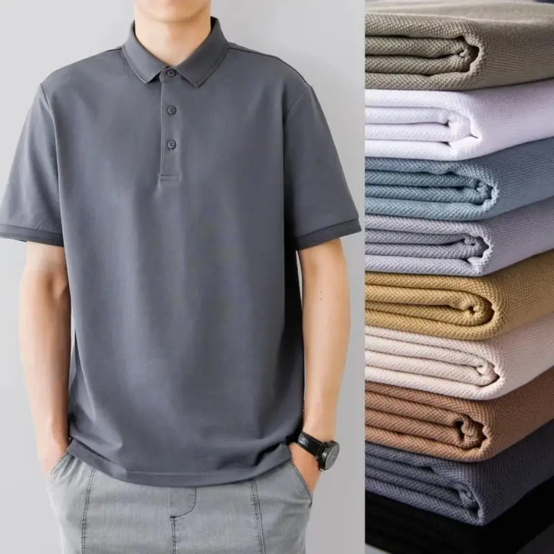 Men Light Blue Polo T-Shirt Short Sleeve Loose Summer