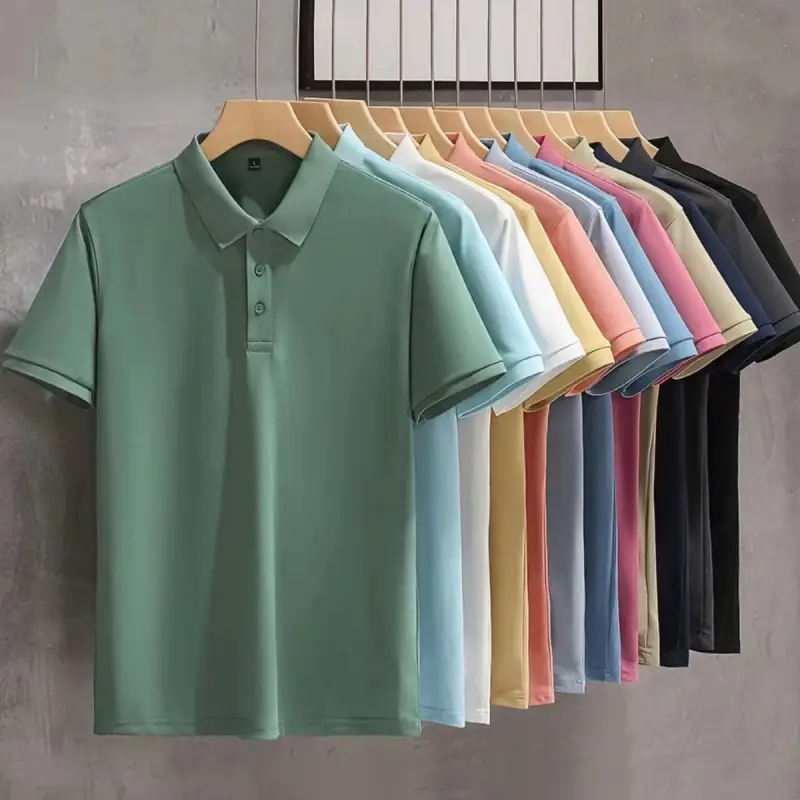 Men Light Blue Polo T-Shirt Short Sleeve Loose Summer