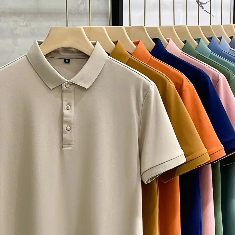 Men Light Blue Polo T-Shirt Short Sleeve Loose Summer