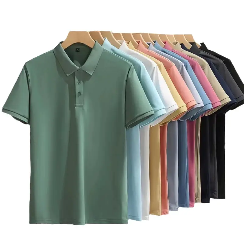 Men Light Blue Polo T-Shirt Short Sleeve Loose Summer