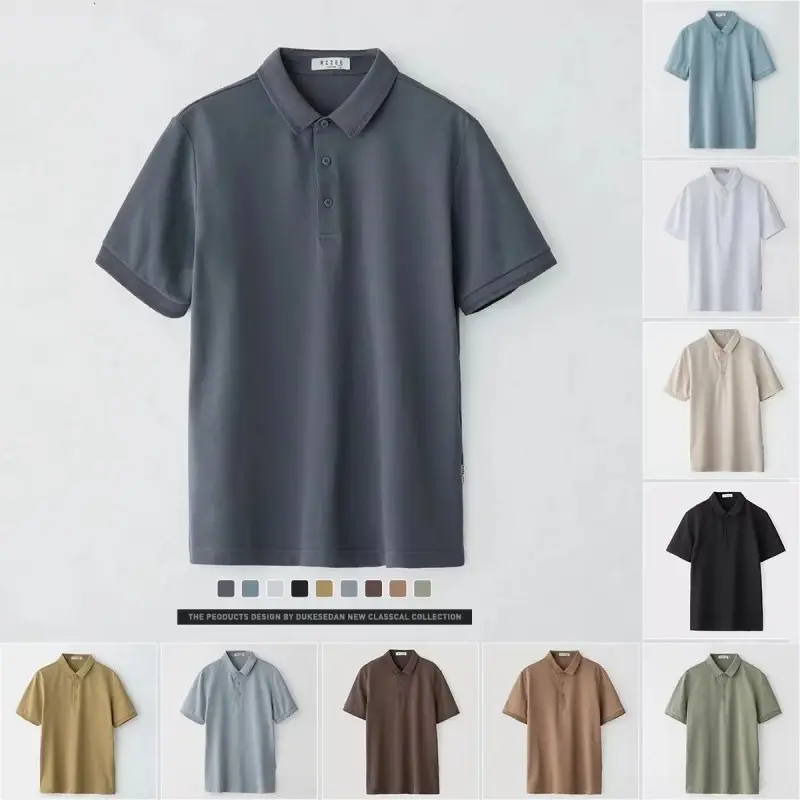 Men Light Blue Polo T-Shirt Short Sleeve Loose Summer — feature 4