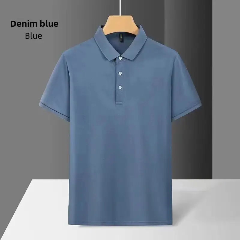 Men Light Blue Polo T-Shirt Short Sleeve Loose Summer