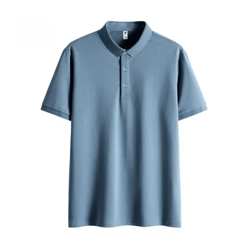 Men Light Blue Polo T-Shirt Short Sleeve Loose Summer