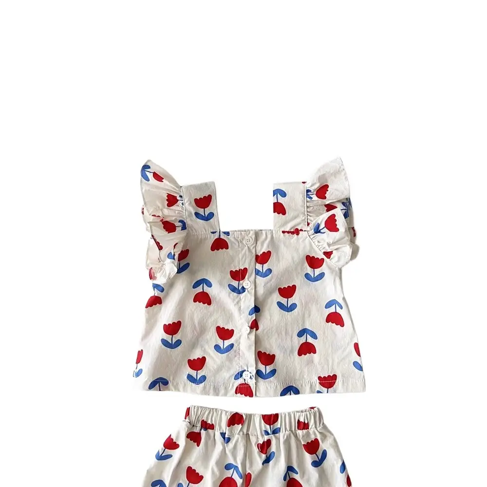 Girls Baby Suit Small Cotton Tulip Sling Flying Sleeve Top Bread Pants Two-Piece Set - Image 6