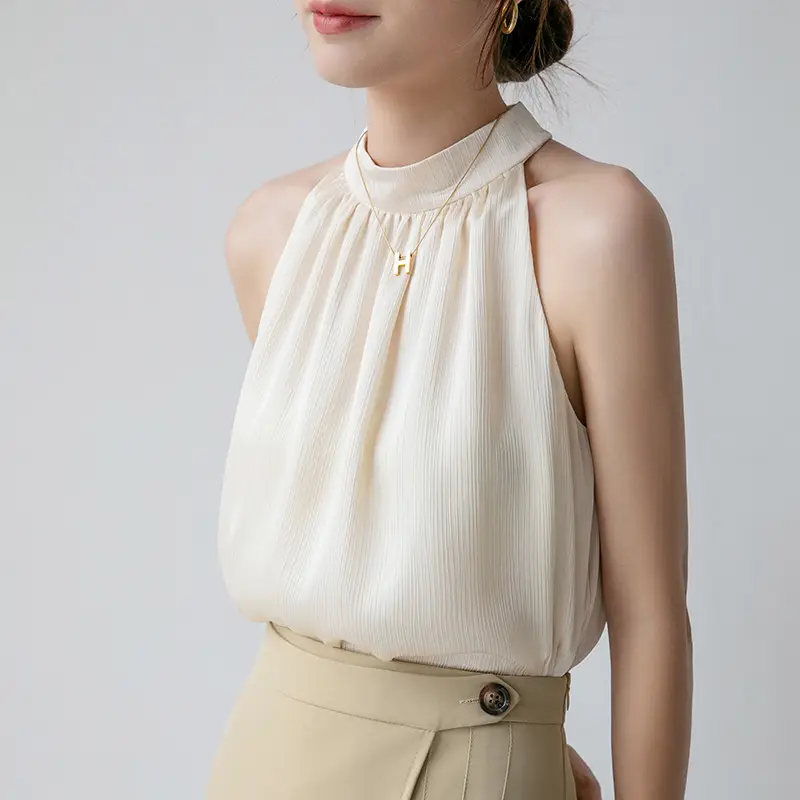 Women's Sleeveless Top with Hanging Neck Apricot - Image 2