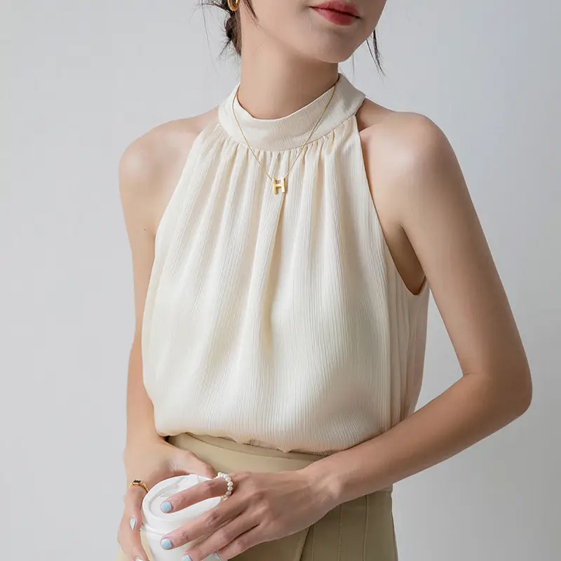 Women's Sleeveless Top with Hanging Neck Apricot - Image 3