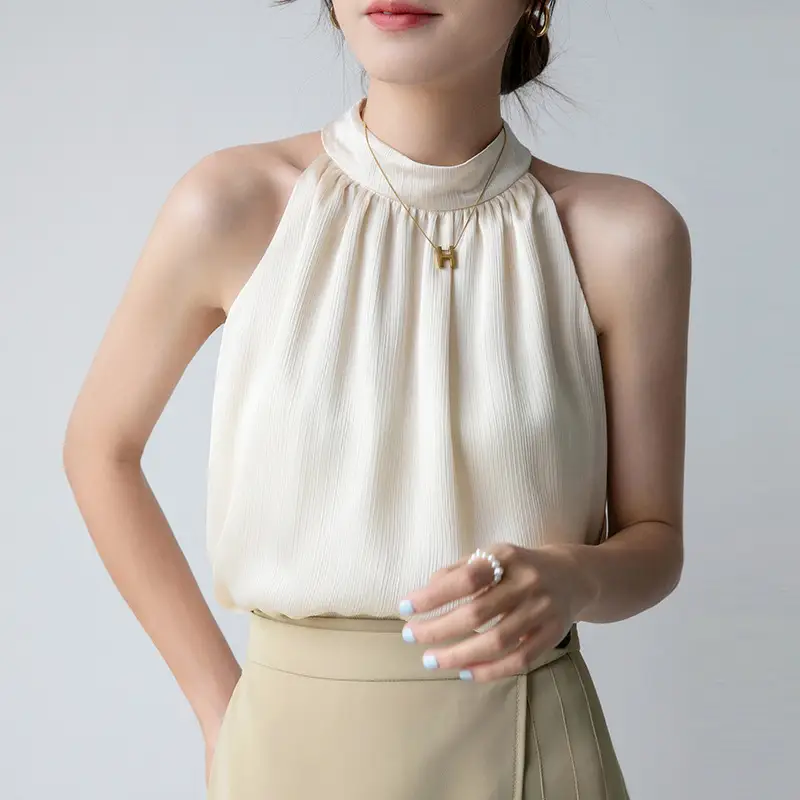 Women's Sleeveless Top with Hanging Neck Apricot - Image 4