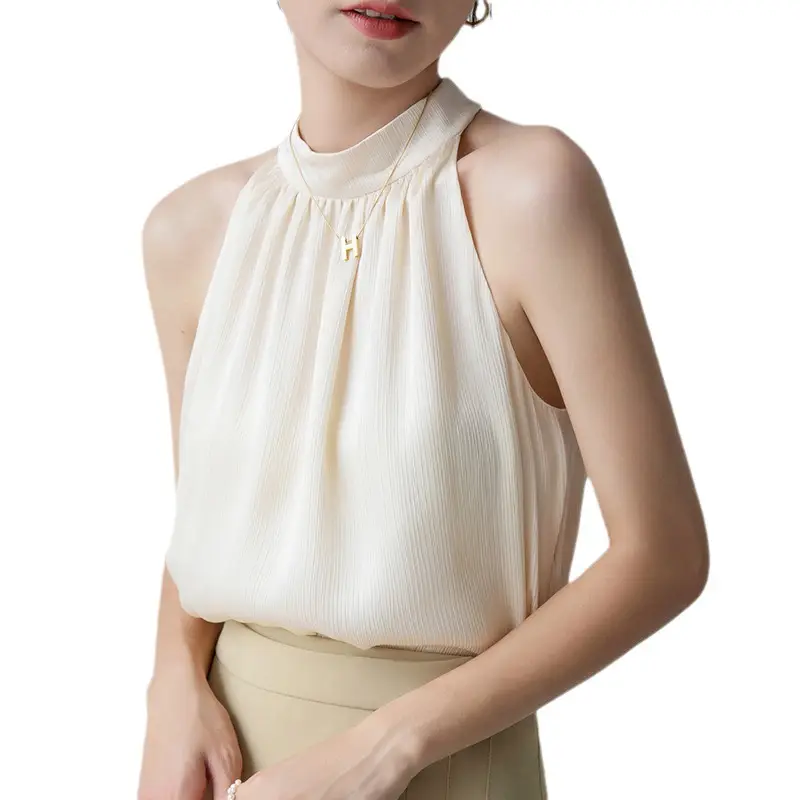 Women's Sleeveless Top with Hanging Neck Apricot - Image 5