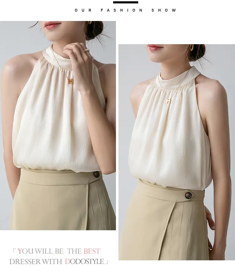 Women's Sleeveless Top with Hanging Neck Apricot — feature 10