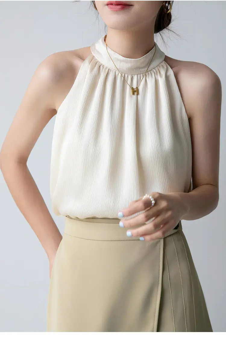 Women's Sleeveless Top with Hanging Neck Apricot — feature 11