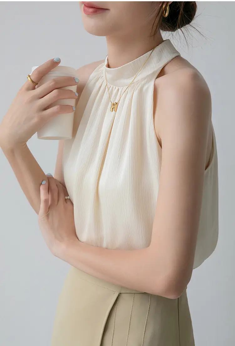 Women's Sleeveless Top with Hanging Neck Apricot — feature 12
