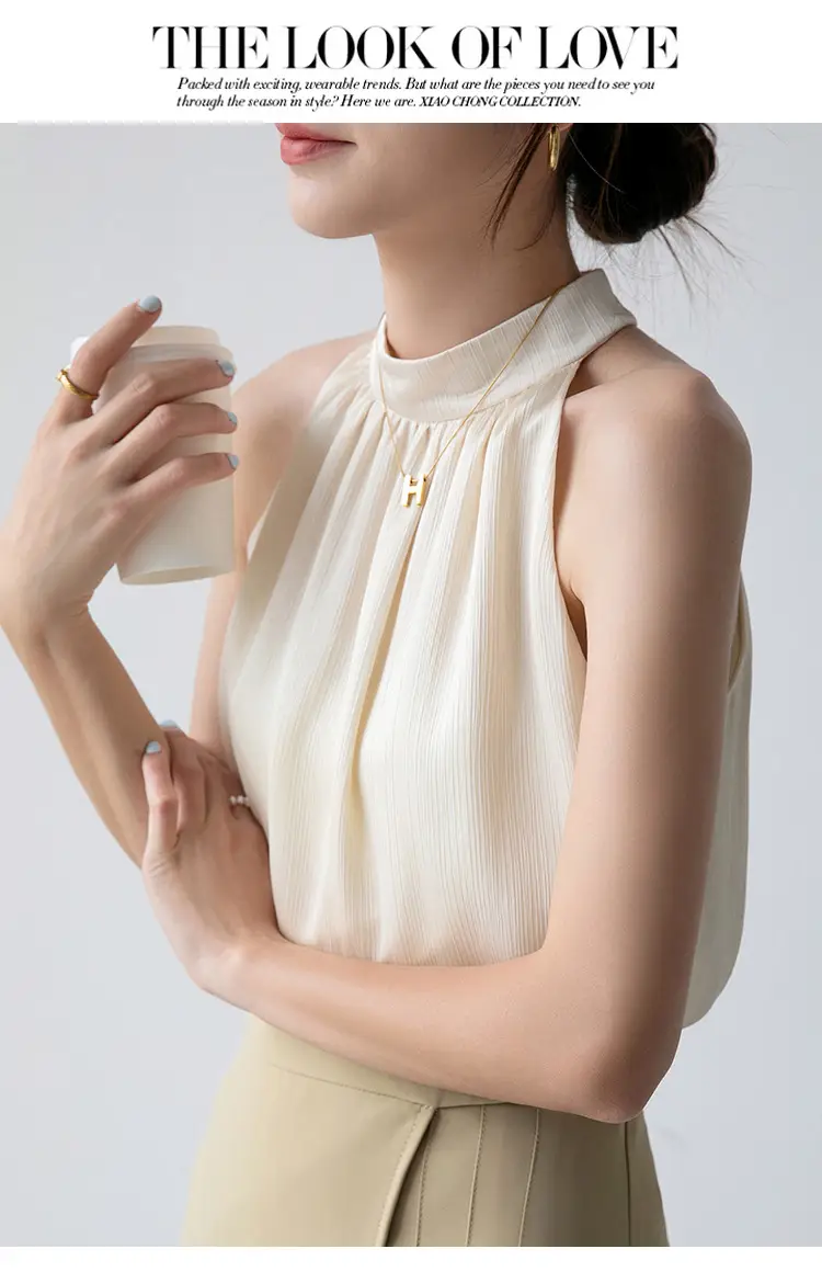Women's Sleeveless Top with Hanging Neck Apricot — feature 13