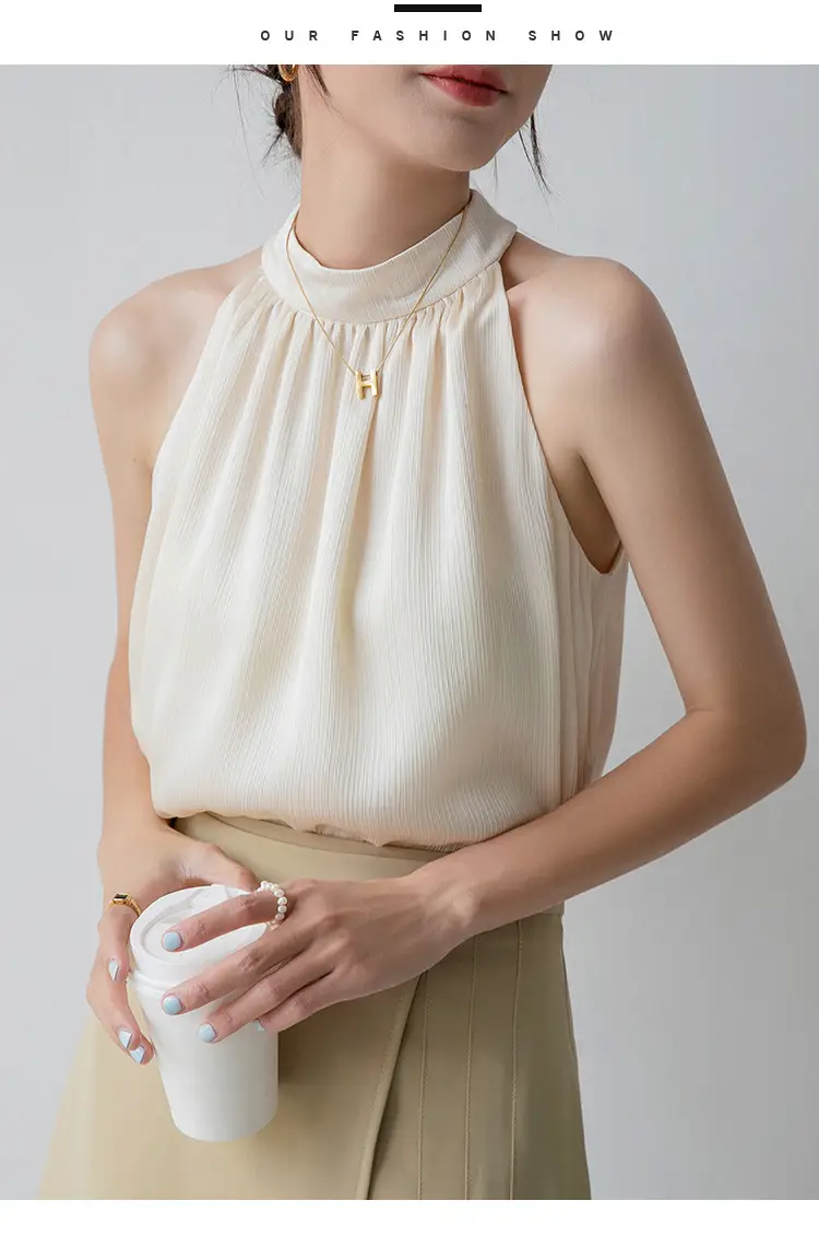 Women's Sleeveless Top with Hanging Neck Apricot — feature 14