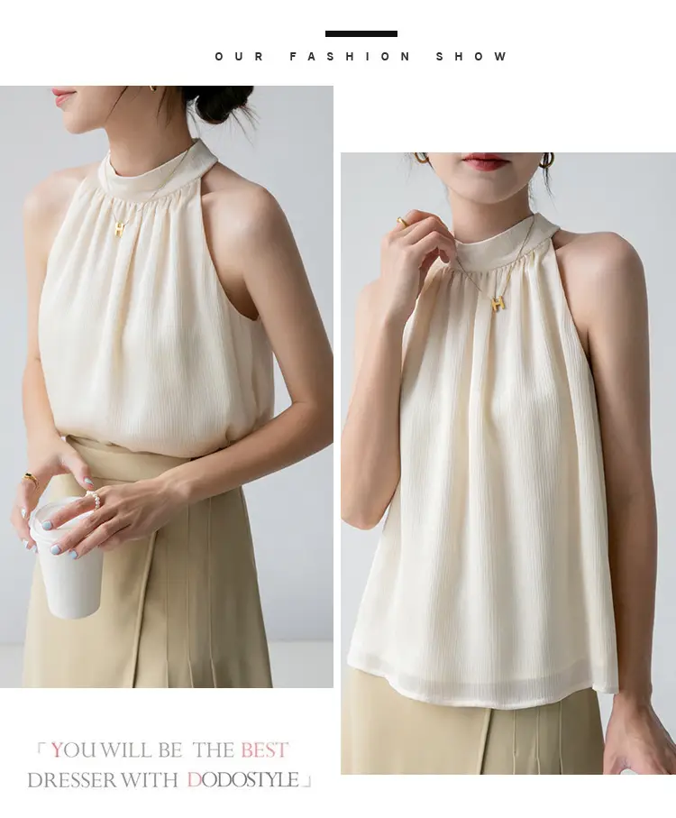 Women's Sleeveless Top with Hanging Neck Apricot — feature 15