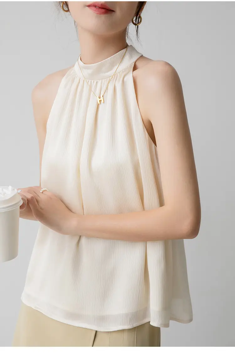 Women's Sleeveless Top with Hanging Neck Apricot — feature 16