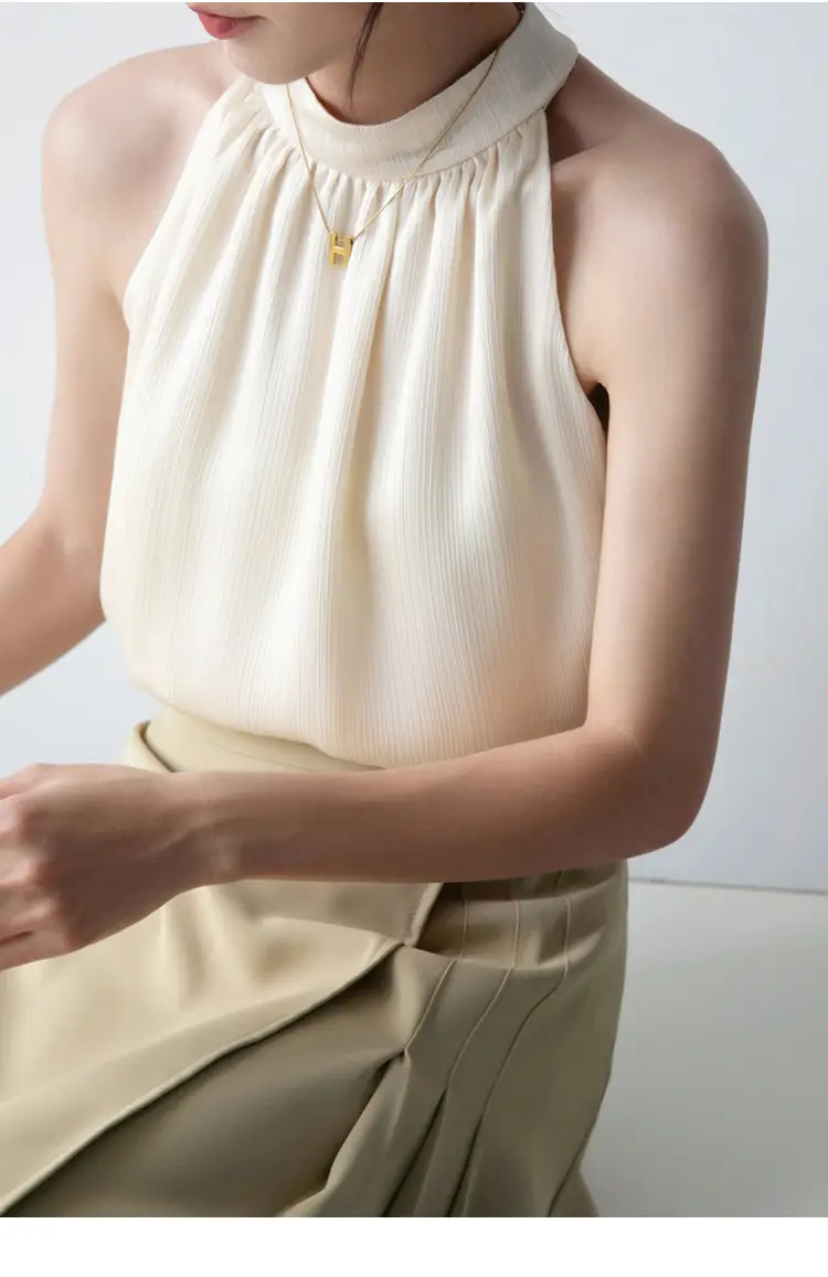 Women's Sleeveless Top with Hanging Neck Apricot — feature 17