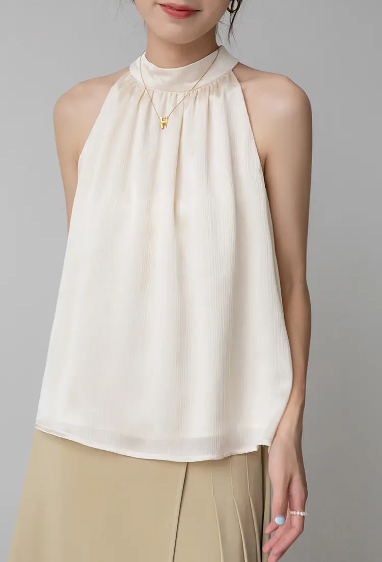 Women's Sleeveless Top with Hanging Neck Apricot — feature 18