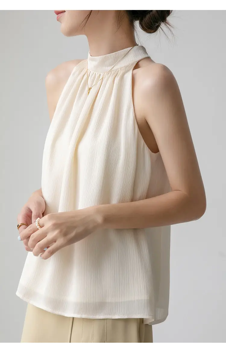 Women's Sleeveless Top with Hanging Neck Apricot — feature 19