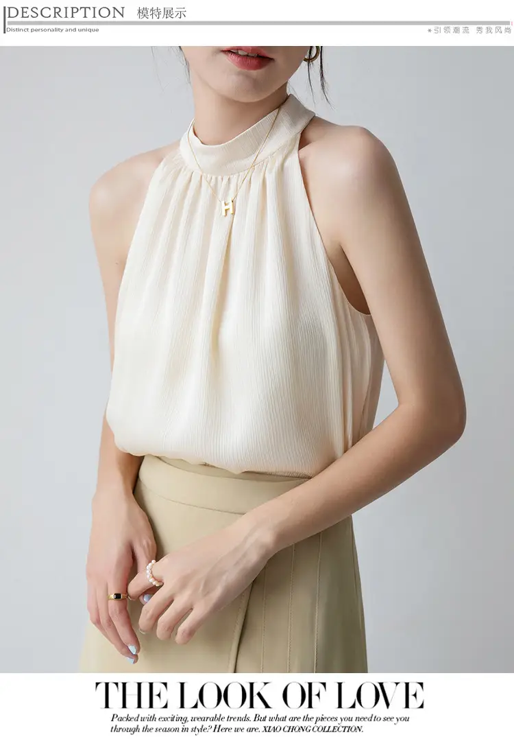 Women's Sleeveless Top with Hanging Neck Apricot — feature 8