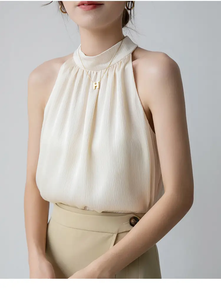 Women's Sleeveless Top with Hanging Neck Apricot — feature 9