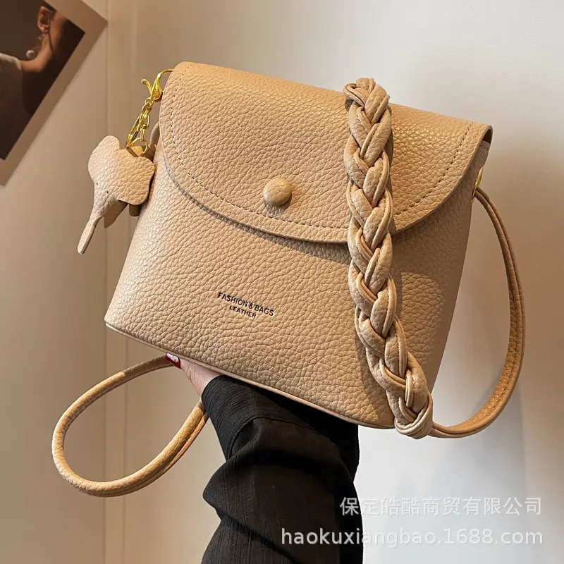 Women's Small Shoulder Messenger Bag Cream Textured - Image 6