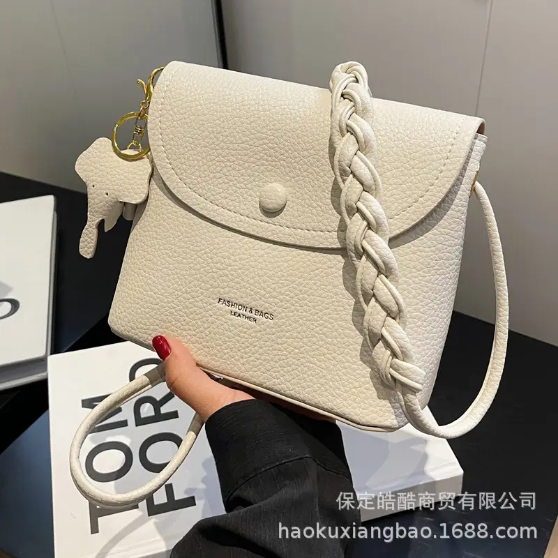 Women's Small Shoulder Messenger Bag Cream Textured - Image 7