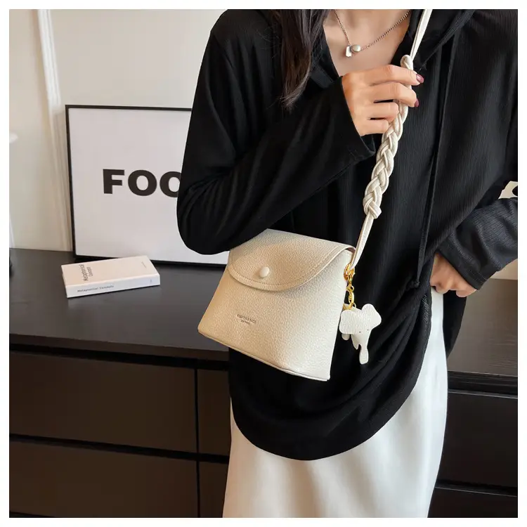 Women's Small Shoulder Messenger Bag Cream Textured — feature 11