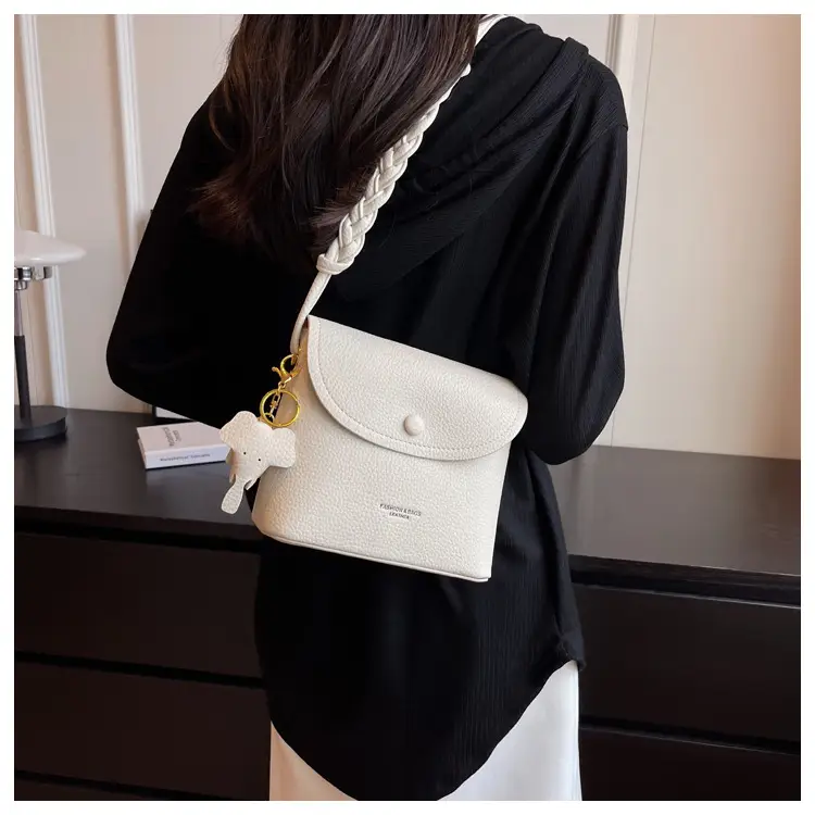 Women's Small Shoulder Messenger Bag Cream Textured — feature 15