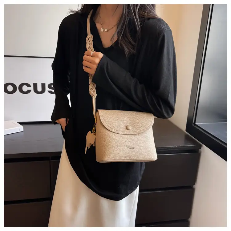 Women's Small Shoulder Messenger Bag Cream Textured — feature 16