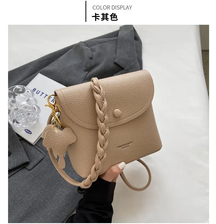 Women's Small Shoulder Messenger Bag Cream Textured — feature 20