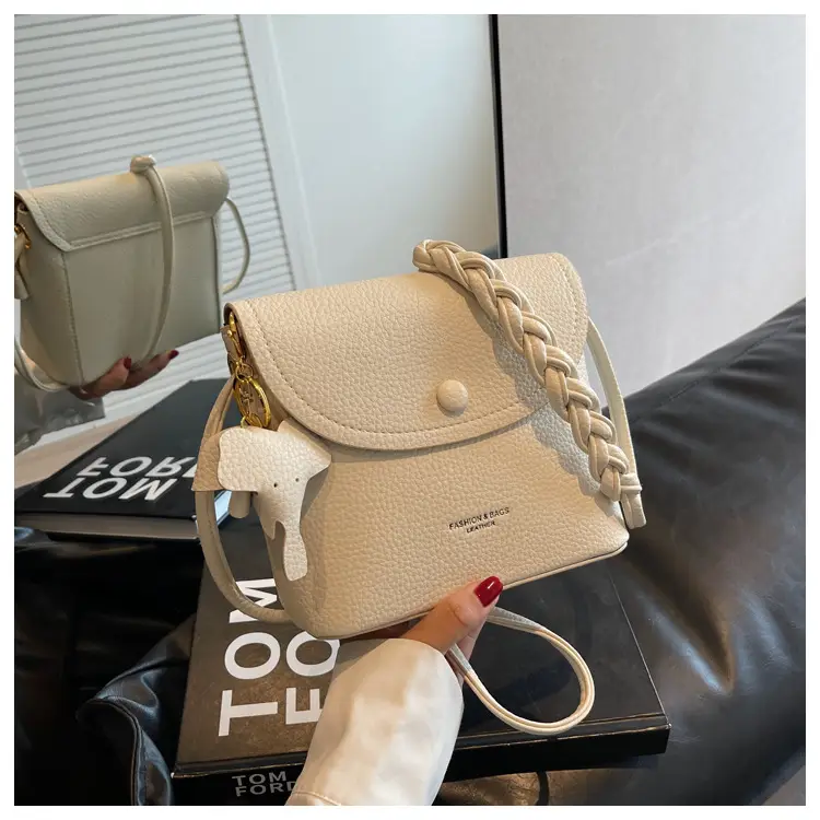 Women's Small Shoulder Messenger Bag Cream Textured — feature 25