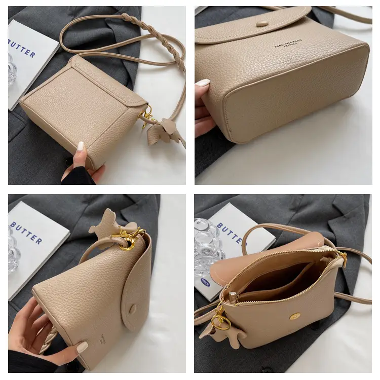 Women's Small Shoulder Messenger Bag Cream Textured — feature 7