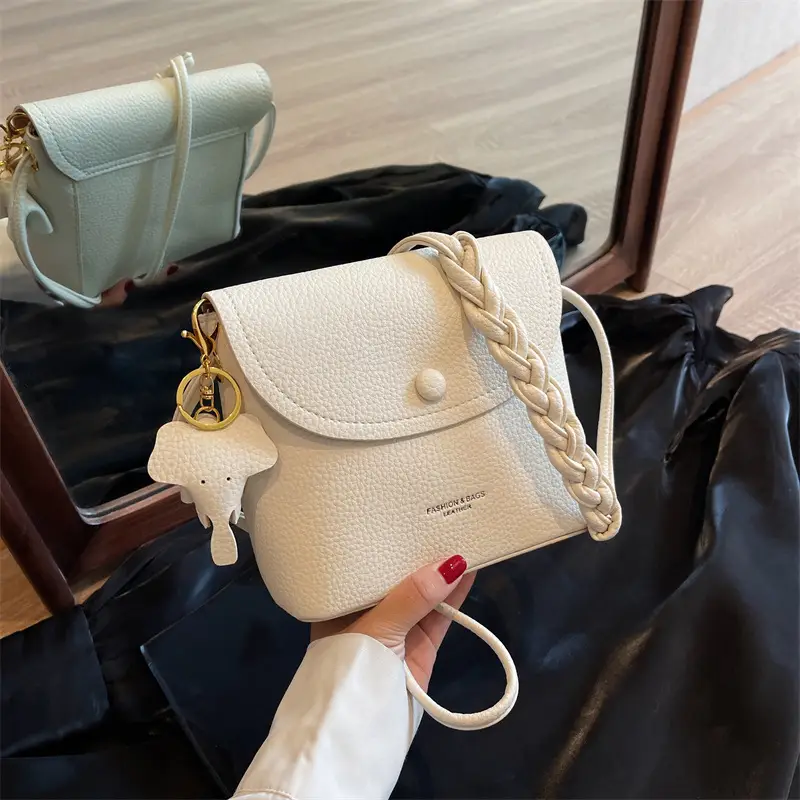 Women's Small Shoulder Messenger Bag Cream Textured - Image 3