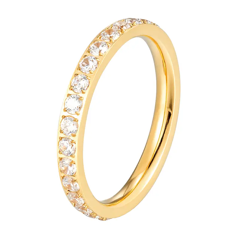 Super Flash Full Diamond Zircon Ring Ring Electroplated 18K Lap with Niche Ring Female Titanium Steel High Color Preservation Accessories Wholesale