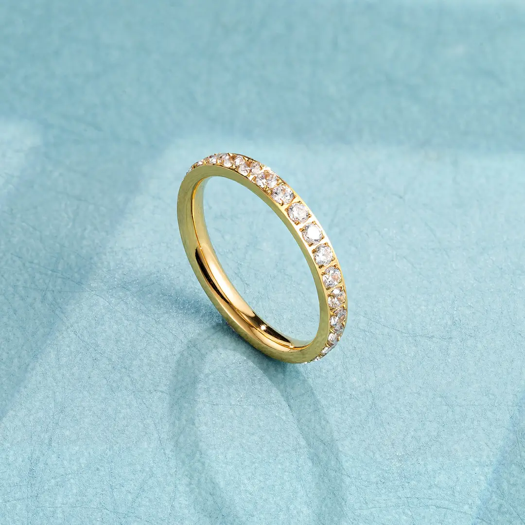 Super Flash Full Diamond Zircon Ring Ring Electroplated 18K Lap with Niche Ring Female Titanium Steel High Color Preservation Accessories Wholesale — feature 11