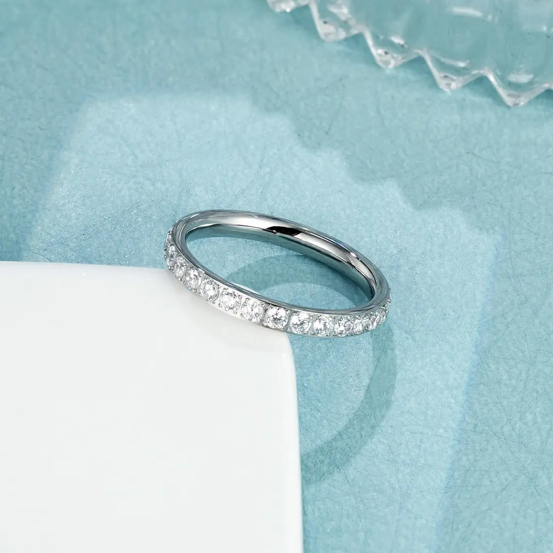 Super Flash Full Diamond Zircon Ring Ring Electroplated 18K Lap with Niche Ring Female Titanium Steel High Color Preservation Accessories Wholesale — feature 12