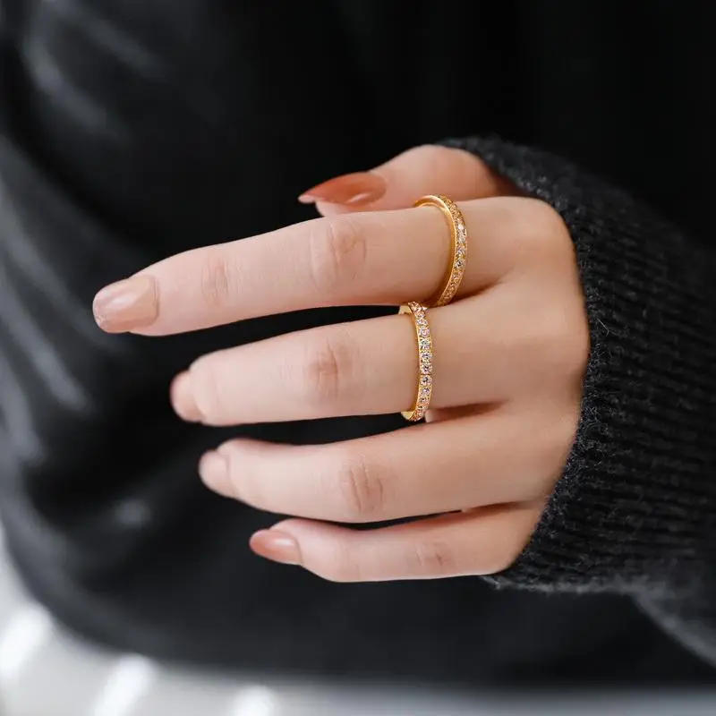 Super Flash Full Diamond Zircon Ring Ring Electroplated 18K Lap with Niche Ring Female Titanium Steel High Color Preservation Accessories Wholesale — feature 7