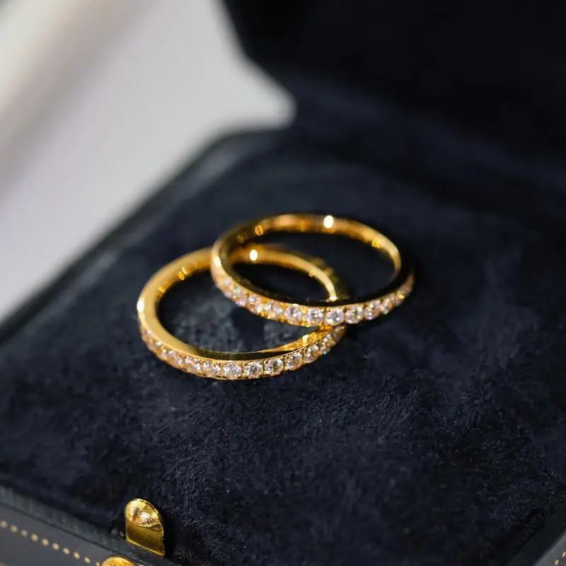 Super Flash Full Diamond Zircon Ring Ring Electroplated 18K Lap with Niche Ring Female Titanium Steel High Color Preservation Accessories Wholesale — feature 8