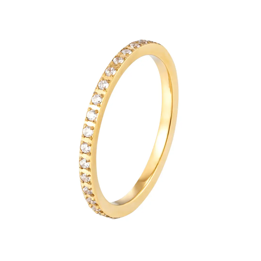 Super Flash Full Diamond Zircon Ring Ring Electroplated 18K Lap with Niche Ring Female Titanium Steel High Color Preservation Accessories Wholesale