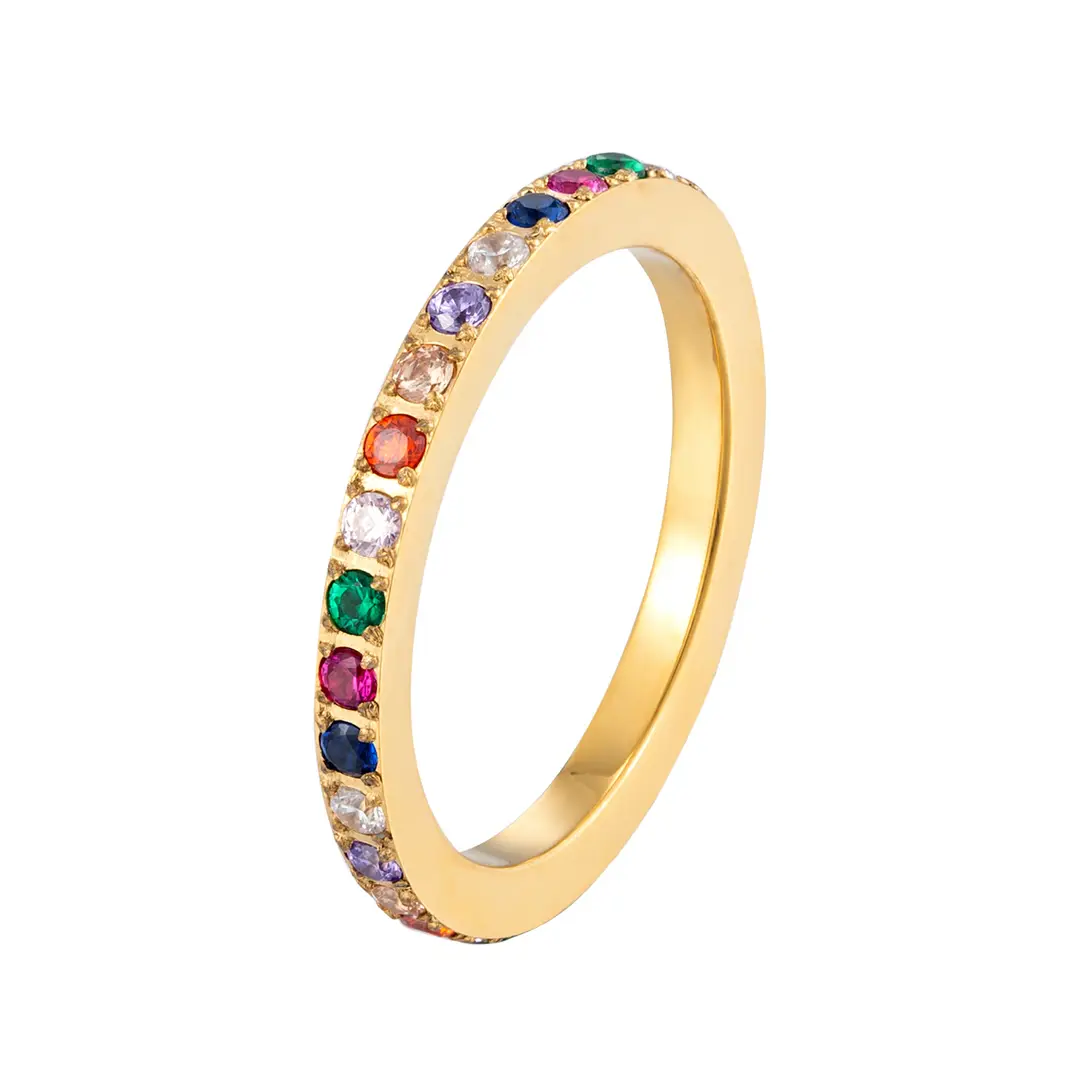 Super Flash Full Diamond Zircon Ring Ring Electroplated 18K Lap with Niche Ring Female Titanium Steel High Color Preservation Accessories Wholesale