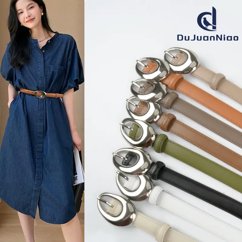 Women's Genuine Leather Belt Black Textured South Korea Dress Suit Jeans - Image 9