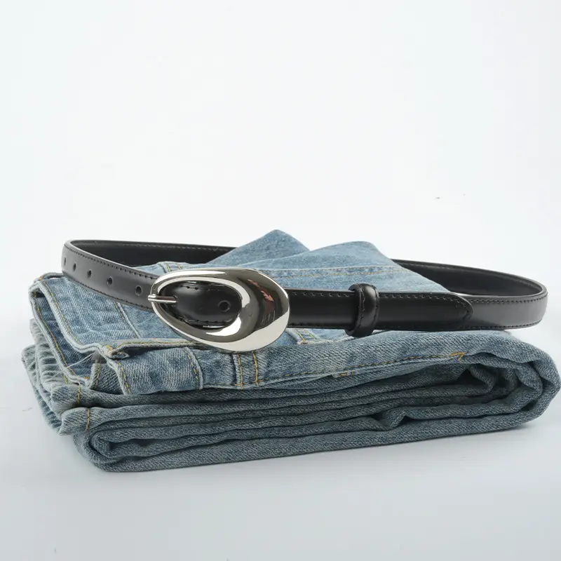 Women's Genuine Leather Belt Black Textured South Korea Dress Suit Jeans - Image 12