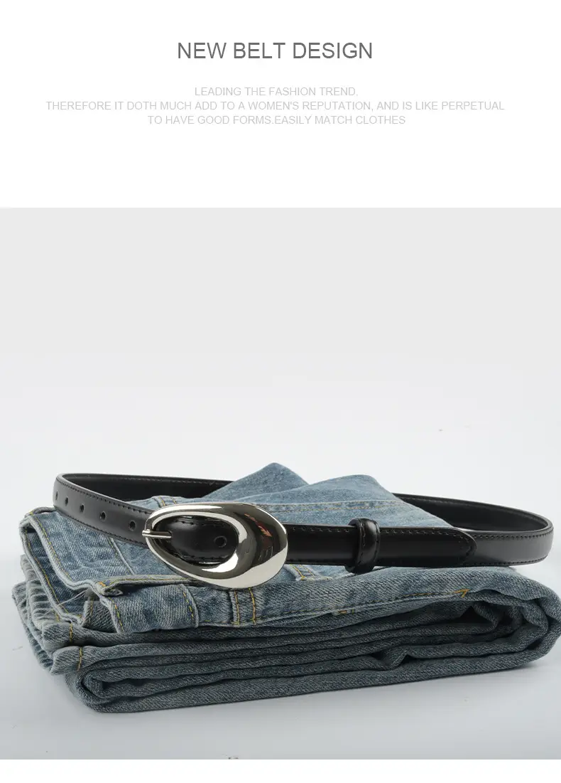 Women's Genuine Leather Belt Black Textured South Korea Dress Suit Jeans β feature 13
