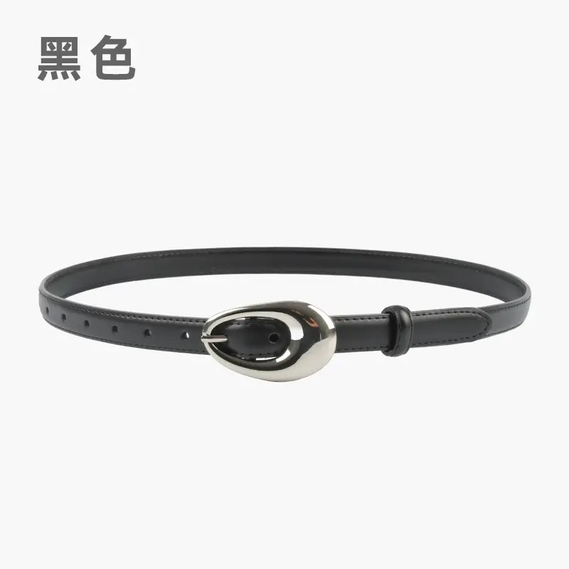 Women's Genuine Leather Belt Black Textured South Korea Dress Suit Jeans - Image 1