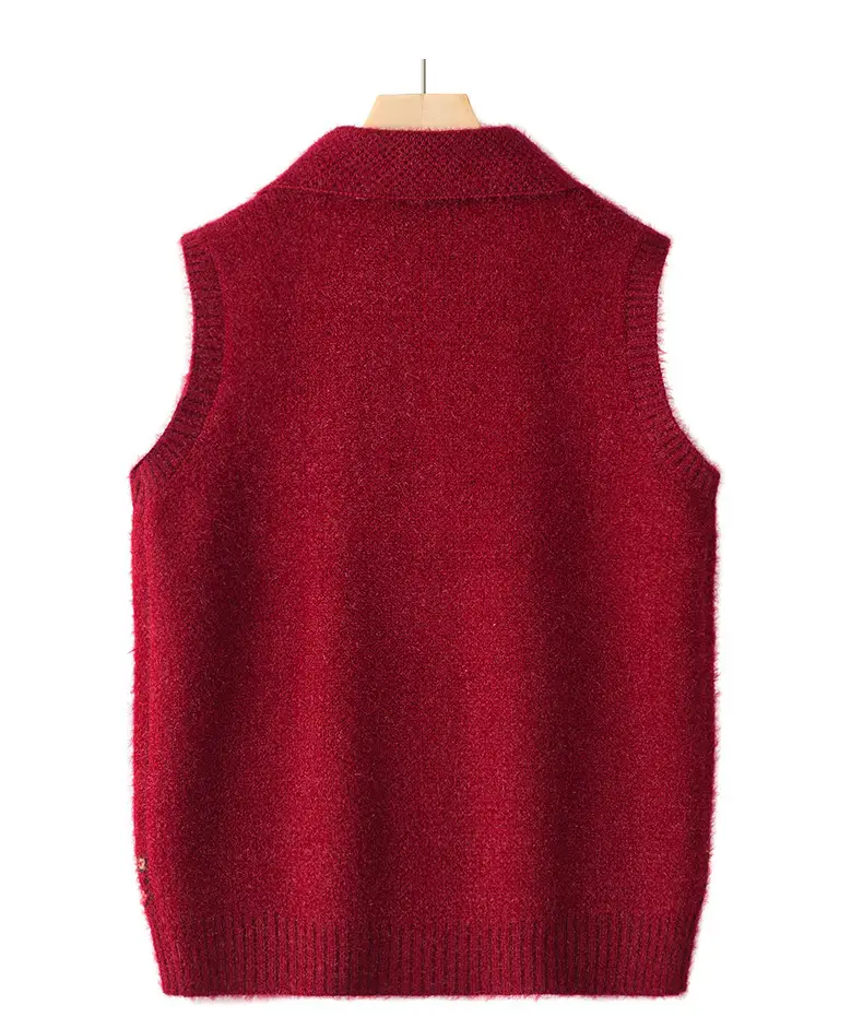 Mom's Knitted Cardigan Vest Navy Blue Floral Embroidered — feature 14