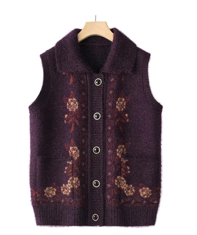Mom's Knitted Cardigan Vest Navy Blue Floral Embroidered — feature 16