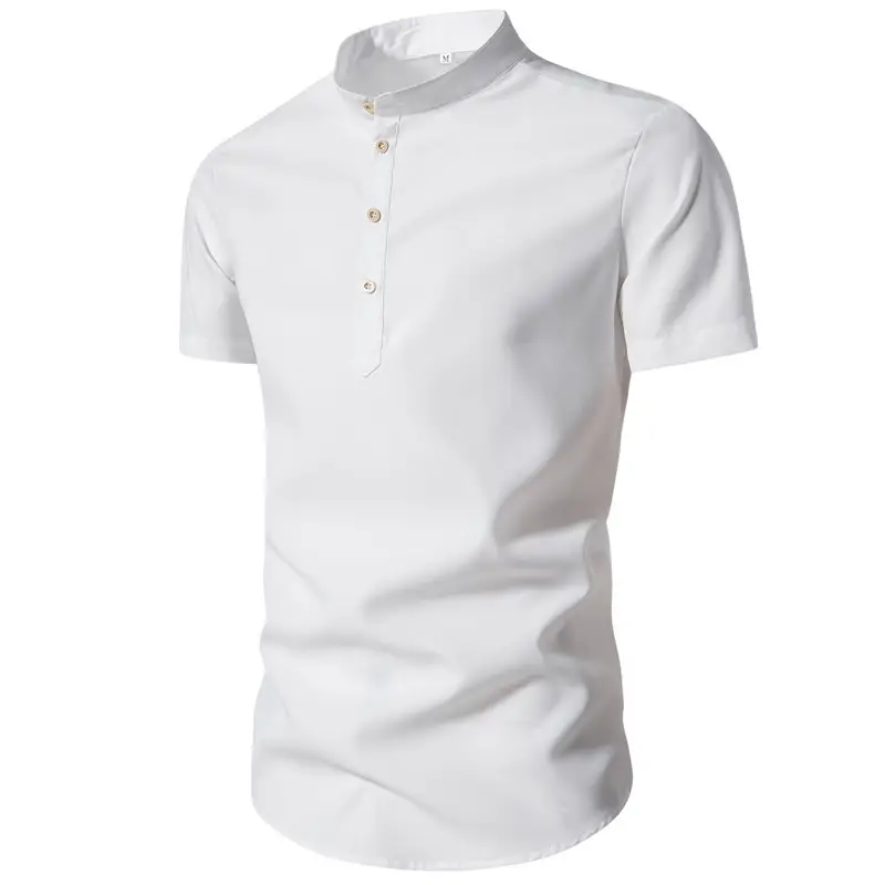 Men's Black Stand Collar Short Sleeve Shirt - Image 12