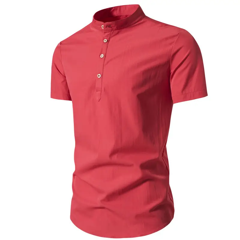Men's Black Stand Collar Short Sleeve Shirt - Image 14
