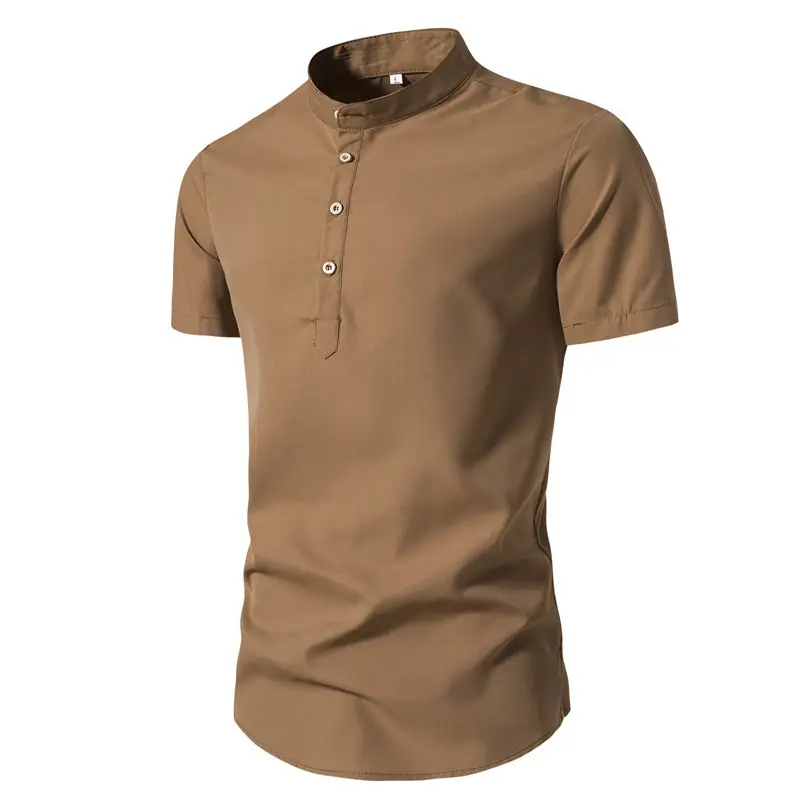 Men's Black Stand Collar Short Sleeve Shirt - Image 15